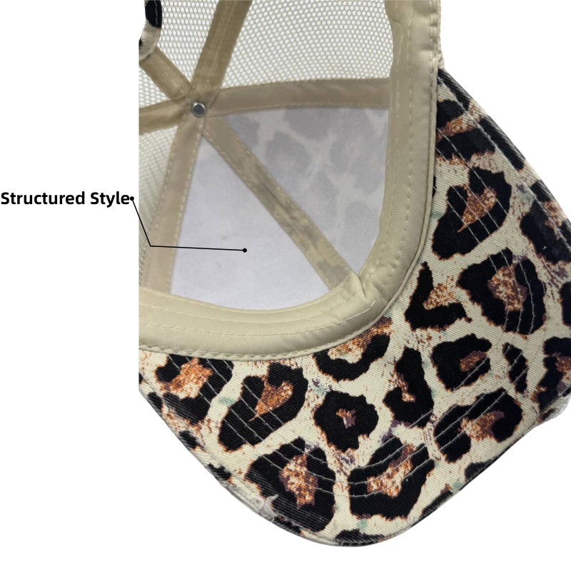 ProMindFun Womens Ponytail High Messy Bun Hats Distressed Baseball Caps Unconstructed Washed Dad Hat Girls Trucker Ponycaps (10-Brown Leopard) - Image 5